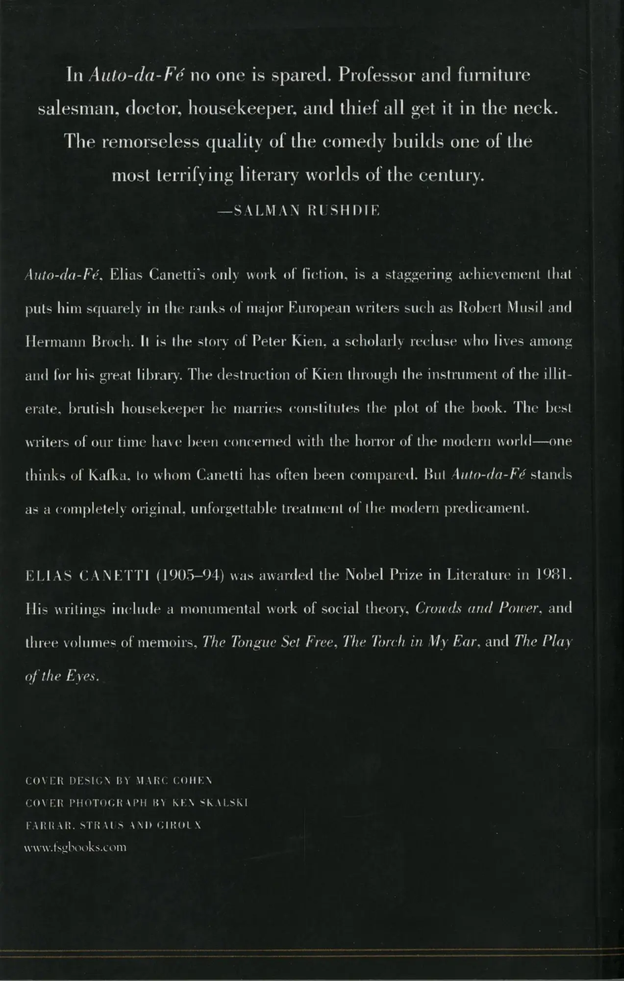 Rückseite: 9780374518790 | Auto-Da-Fe | Elias Canetti (u. a.) | Taschenbuch | Englisch | 1984