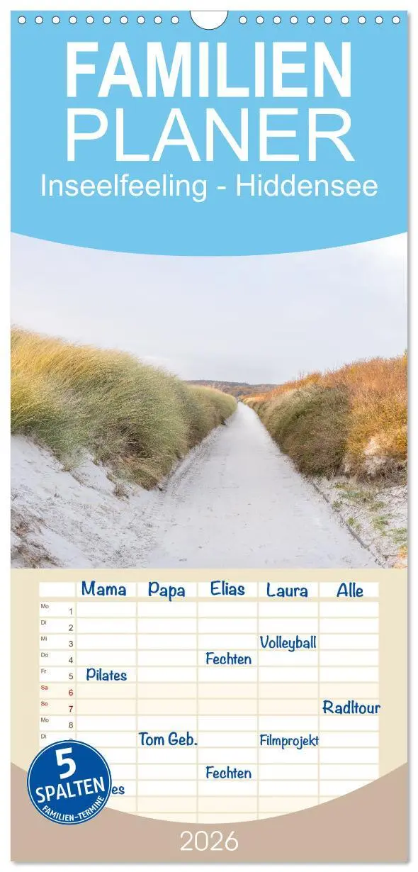 Cover: 9783516498790 | Familienplaner 2026 - Inseelfeeling - Hiddensee mit 5 Spalten...