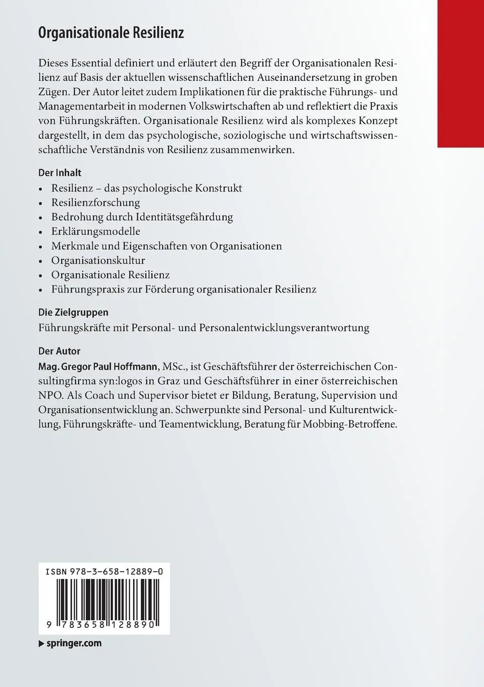 Rückseite: 9783658128890 | Organisationale Resilienz | Gregor Paul Hoffmann | Taschenbuch | x