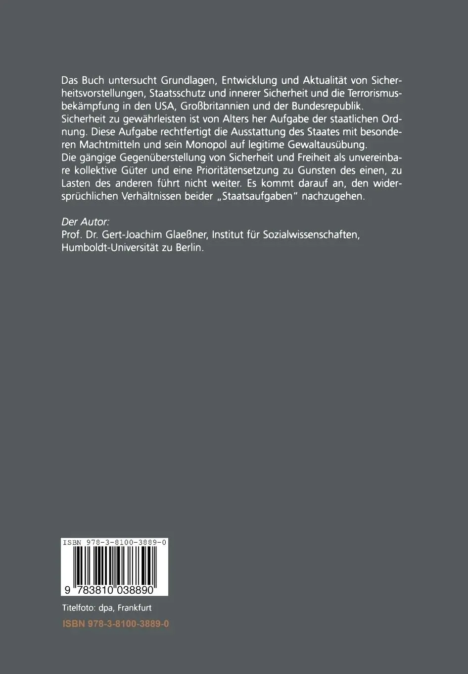 Rückseite: 9783810038890 | Sicherheit in Freiheit | Gert-Joachim Glaeßner | Taschenbuch | 293 S.