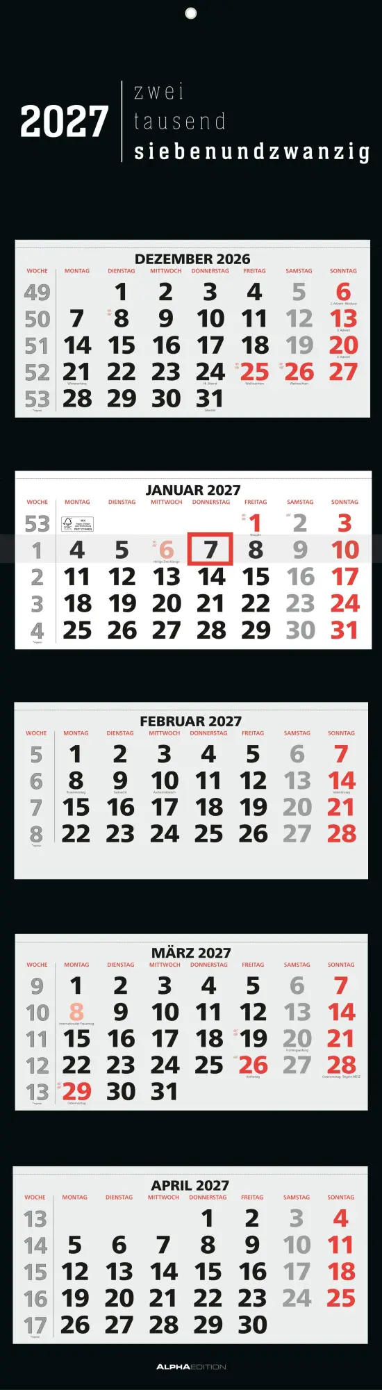 Cover: 4069095018990 | 5-Monatskalender Black 2027 | Neumann Verlage GmbH &amp; Co KG | Kalender