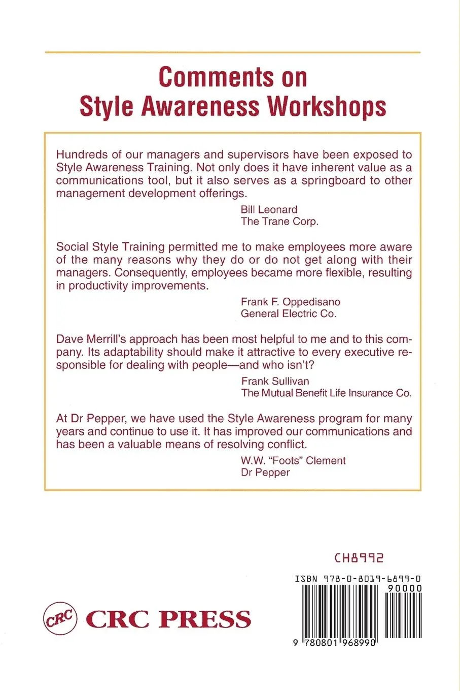 Rückseite: 9780801968990 | Personal Styles &amp; Effective Performance | David W. Merrill (u. a.)