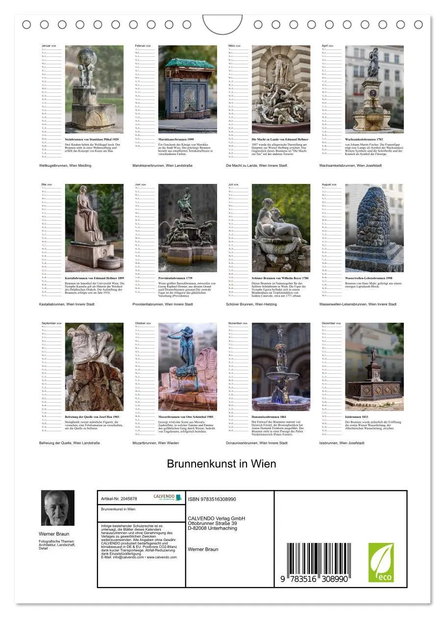 Bild: 9783516308990 | Brunnenkunst in Wien (Wandkalender 2026 DIN A4 hoch), CALVENDO...