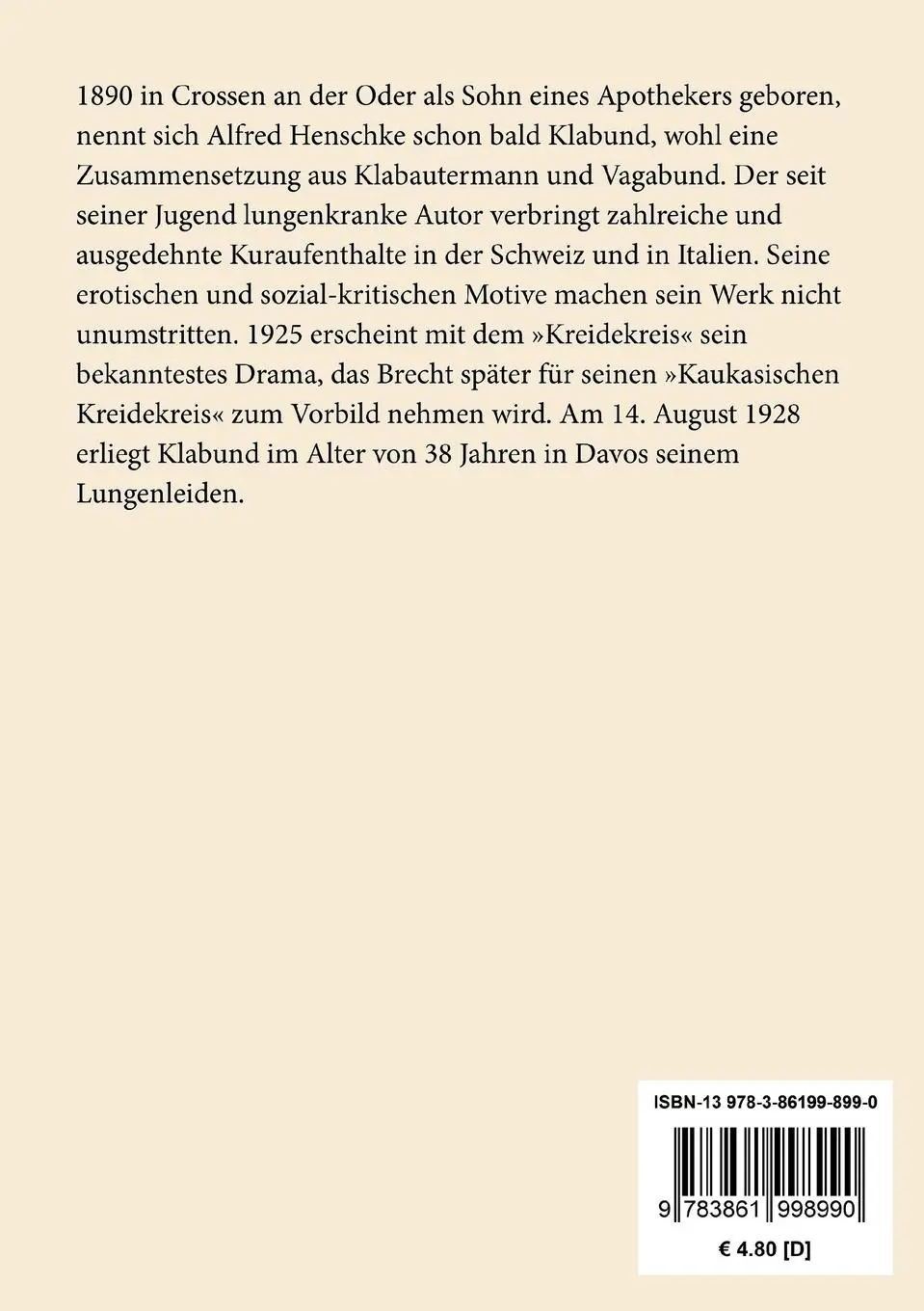 Rückseite: 9783861998990 | Deutsche Literaturgeschichte in einer Stunde | Klabund | Taschenbuch