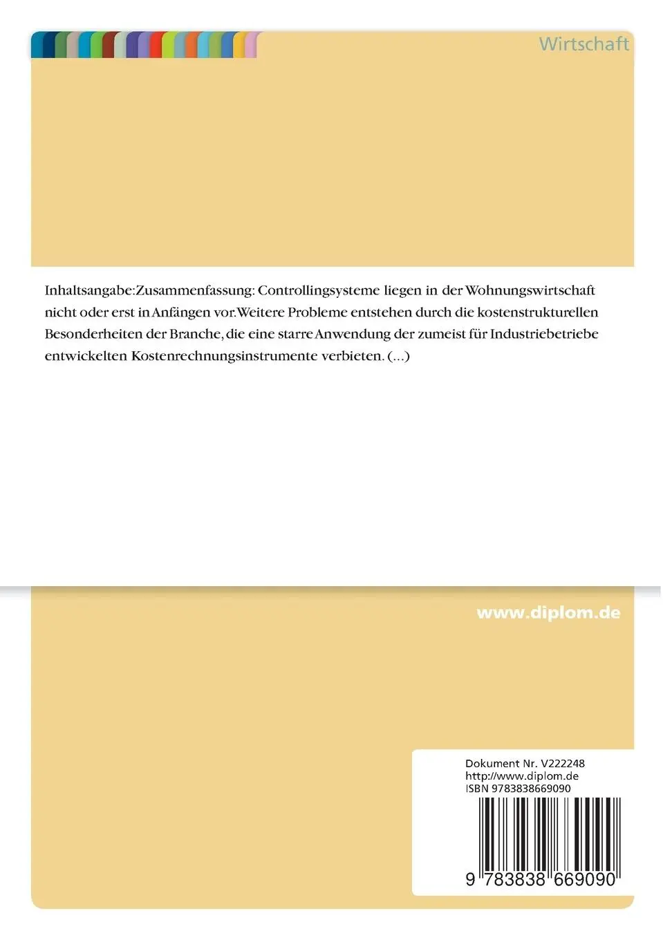 Rückseite: 9783838669090 | Kosten- und Erfolgs-Controlling in der Wohnungswirtschaft | Arndt