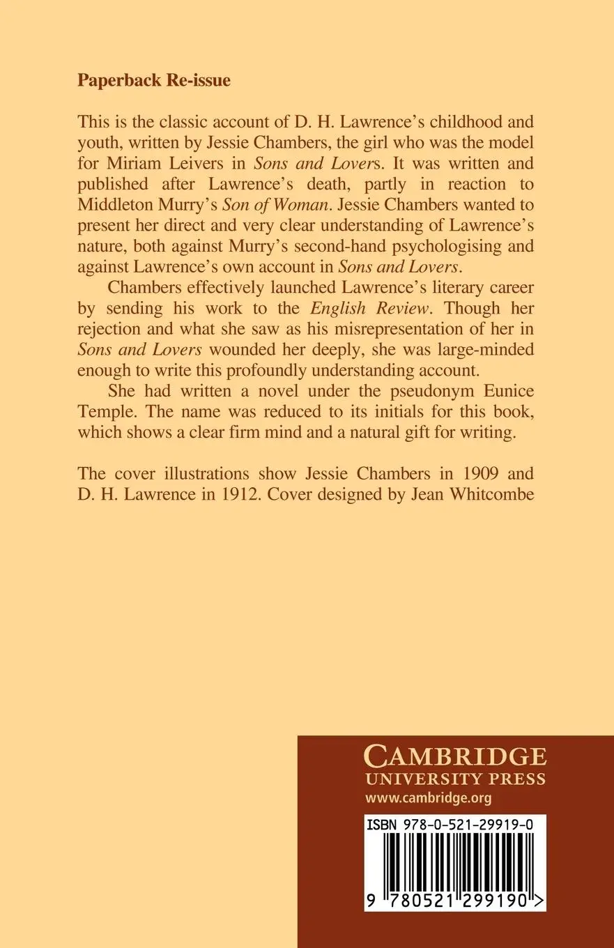 Rückseite: 9780521299190 | D. H. Lawrence | A Personal Record | Jessie Chambers (u. a.) | Buch