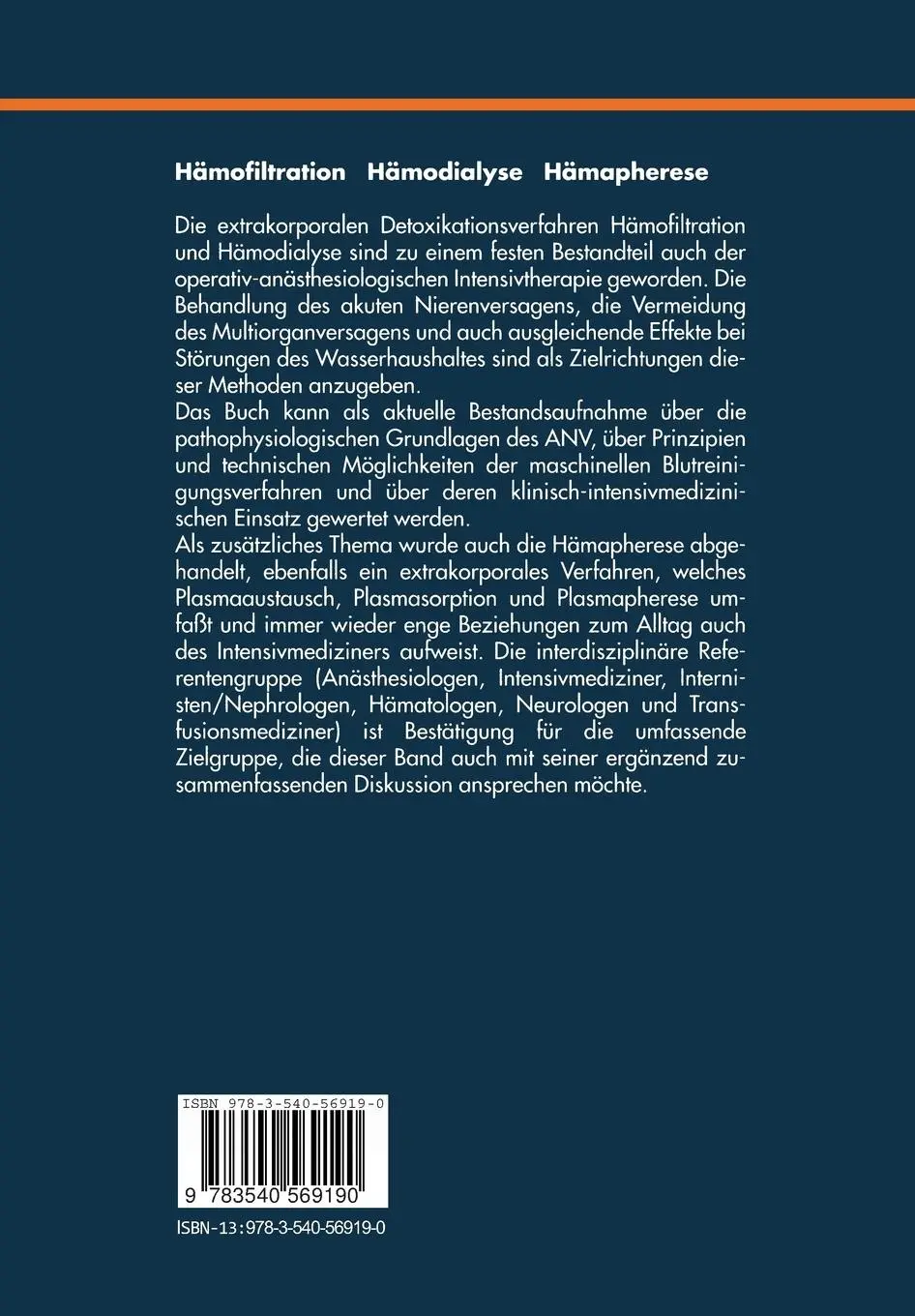 Rückseite: 9783540569190 | Hämofiltration, Hämodialyse, Hämapherese | H. Bergmann (u. a.) | Buch
