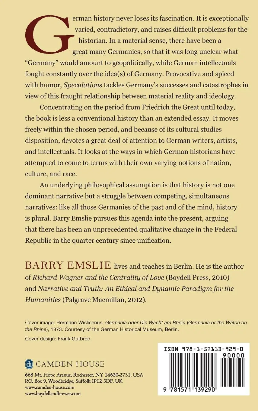 Rückseite: 9781571139290 | Speculations on German History | Culture and the State | Barry Emslie