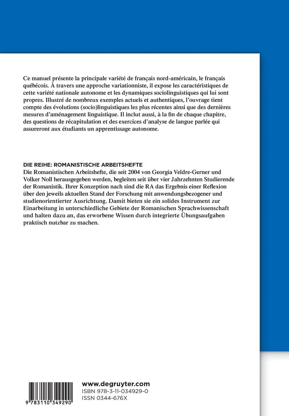 Rückseite: 9783110349290 | Le français québécois d'aujourd'hui | Luc Ostiguy (u. a.) | Buch
