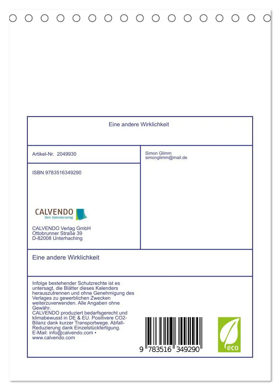 Bild: 9783516349290 | Eine andere Wirklichkeit (Tischkalender 2026 DIN A5 hoch), CALVENDO...