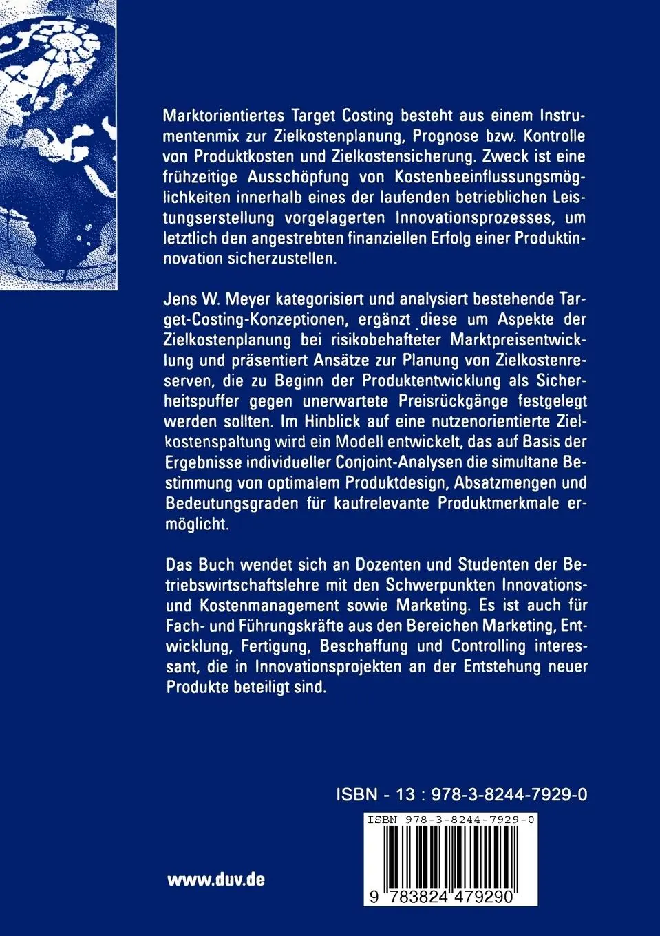 Rückseite: 9783824479290 | Produktinnovationserfolg und Target Costing | Jens Wilhelm Meyer | xl