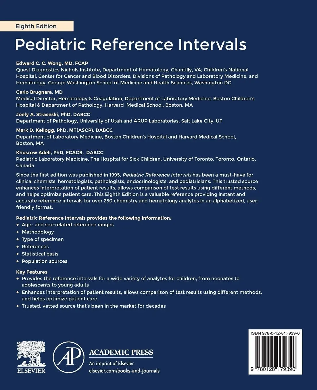 Rückseite: 9780128179390 | Pediatric Reference Intervals | Carlo Brugnara (u. a.) | Taschenbuch