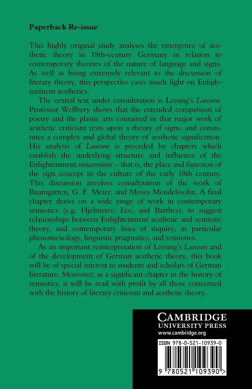 Rückseite: 9780521109390 | Lessing's Laocoon | Semiotics and Aesthetics in the Age of Reason