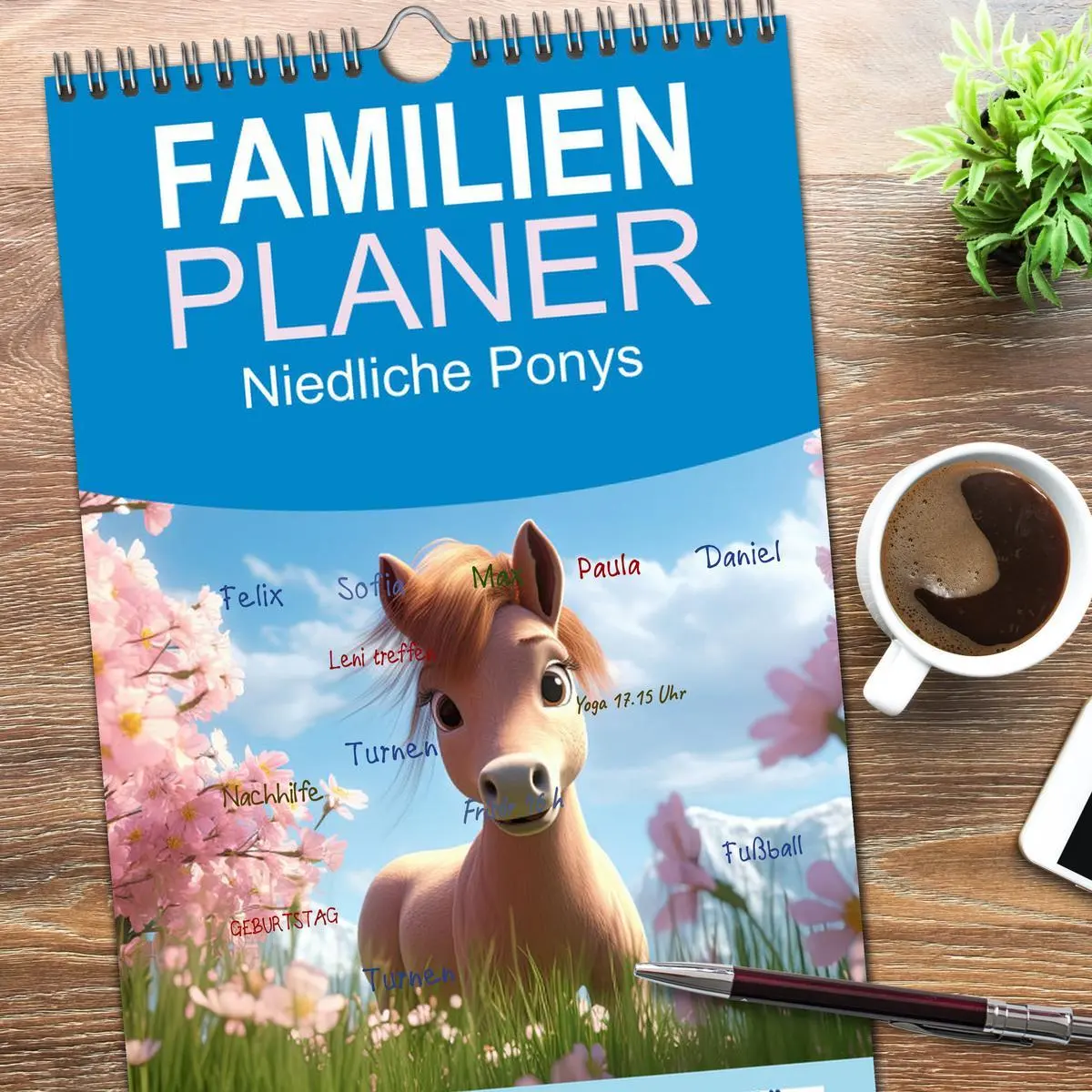 Bild: 9783516499490 | Familienplaner 2026 - Niedliche Ponys mit 5 Spalten (Wandkalender,...
