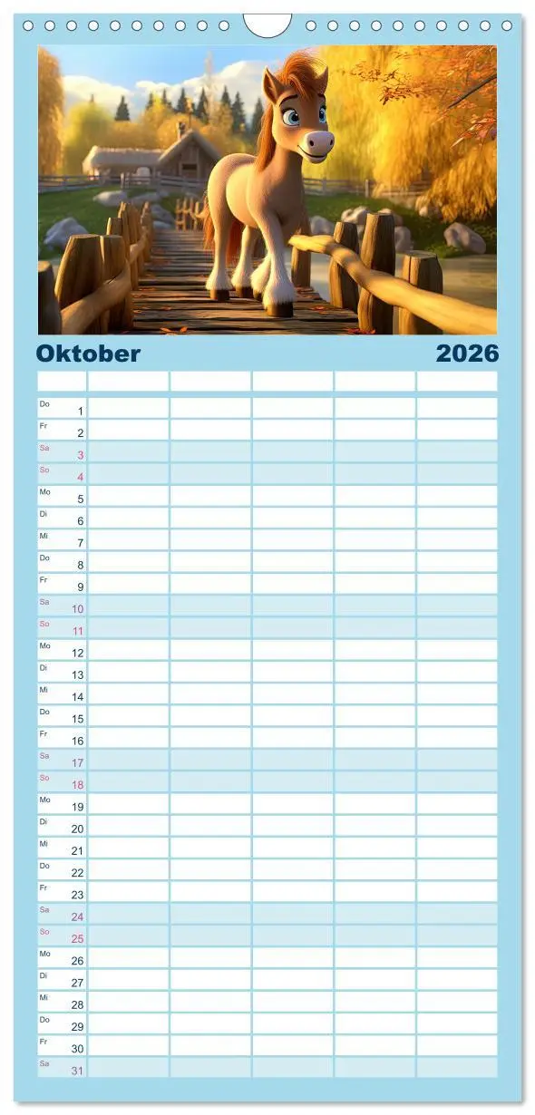 Bild: 9783516499490 | Familienplaner 2026 - Niedliche Ponys mit 5 Spalten (Wandkalender,...