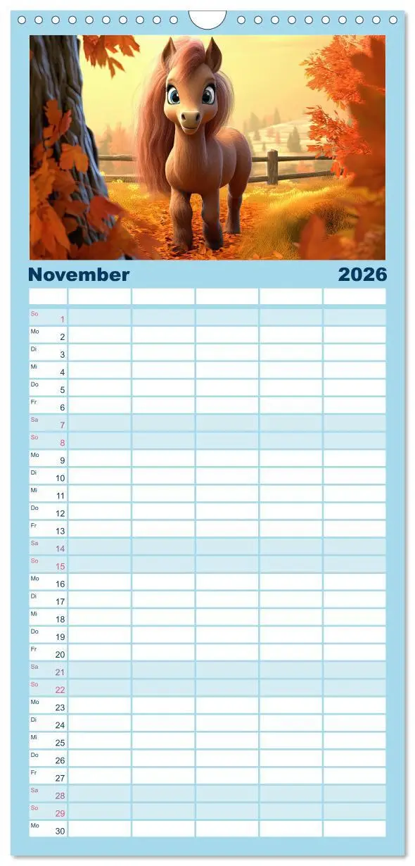 Bild: 9783516499490 | Familienplaner 2026 - Niedliche Ponys mit 5 Spalten (Wandkalender,...