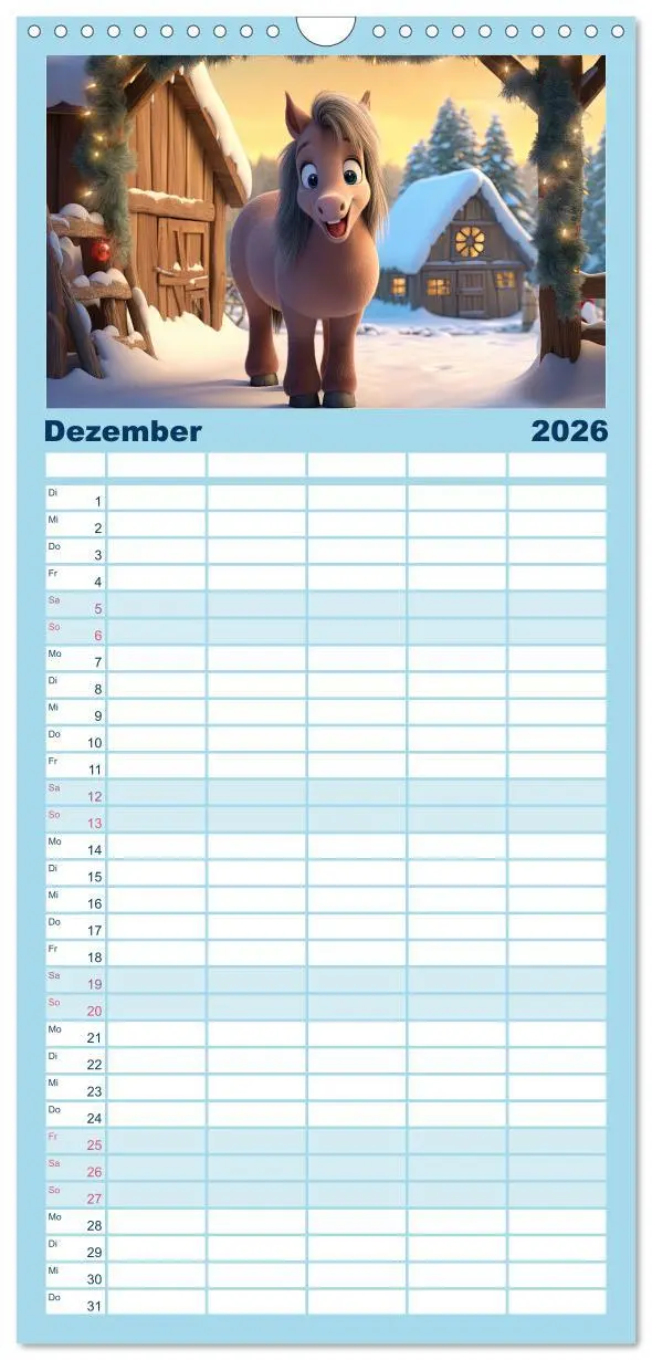 Bild: 9783516499490 | Familienplaner 2026 - Niedliche Ponys mit 5 Spalten (Wandkalender,...