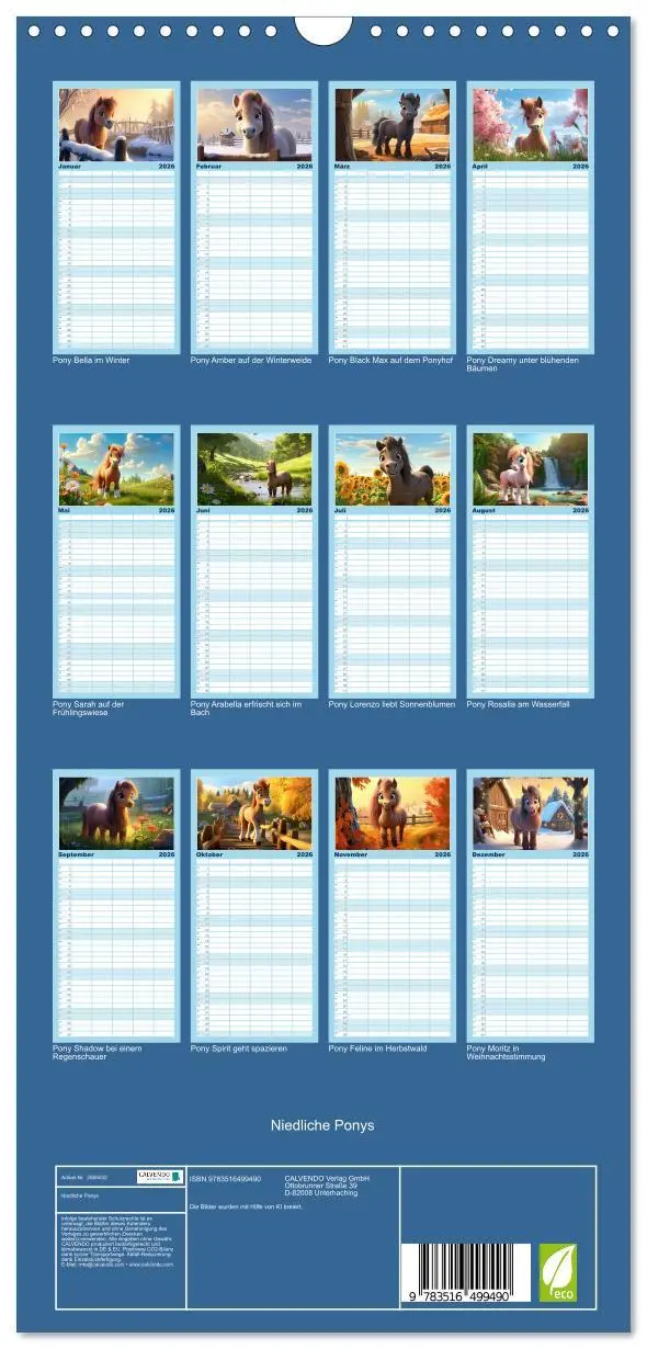 Bild: 9783516499490 | Familienplaner 2026 - Niedliche Ponys mit 5 Spalten (Wandkalender,...
