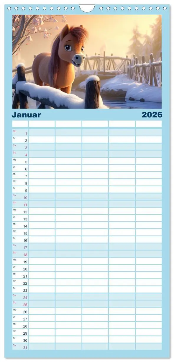 Bild: 9783516499490 | Familienplaner 2026 - Niedliche Ponys mit 5 Spalten (Wandkalender,...