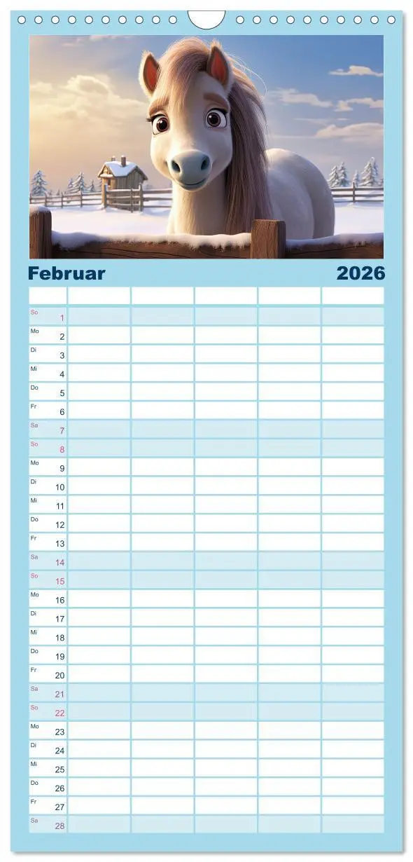 Bild: 9783516499490 | Familienplaner 2026 - Niedliche Ponys mit 5 Spalten (Wandkalender,...