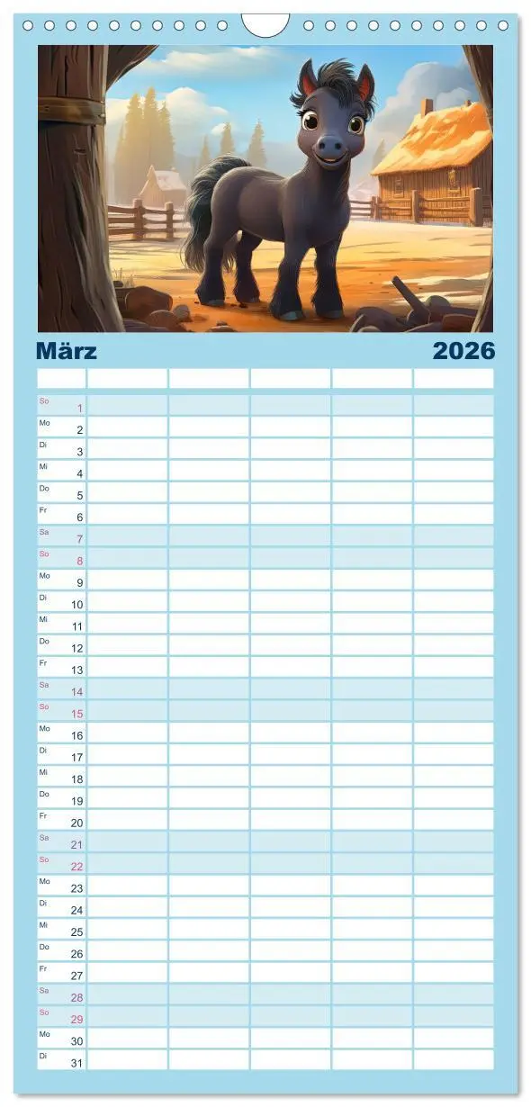 Bild: 9783516499490 | Familienplaner 2026 - Niedliche Ponys mit 5 Spalten (Wandkalender,...