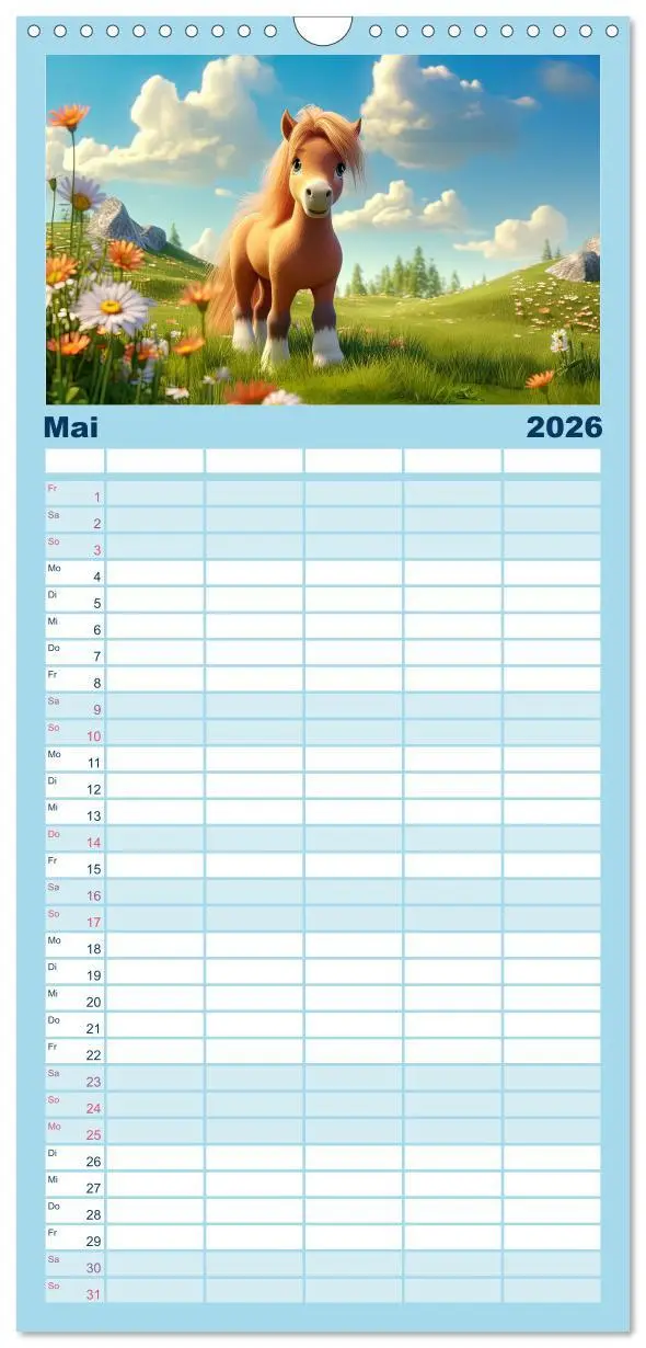 Bild: 9783516499490 | Familienplaner 2026 - Niedliche Ponys mit 5 Spalten (Wandkalender,...