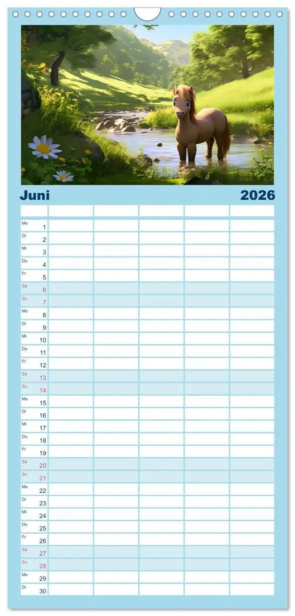 Bild: 9783516499490 | Familienplaner 2026 - Niedliche Ponys mit 5 Spalten (Wandkalender,...