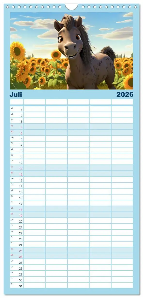 Bild: 9783516499490 | Familienplaner 2026 - Niedliche Ponys mit 5 Spalten (Wandkalender,...