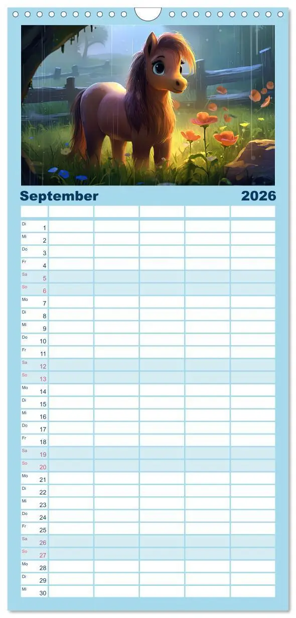 Bild: 9783516499490 | Familienplaner 2026 - Niedliche Ponys mit 5 Spalten (Wandkalender,...