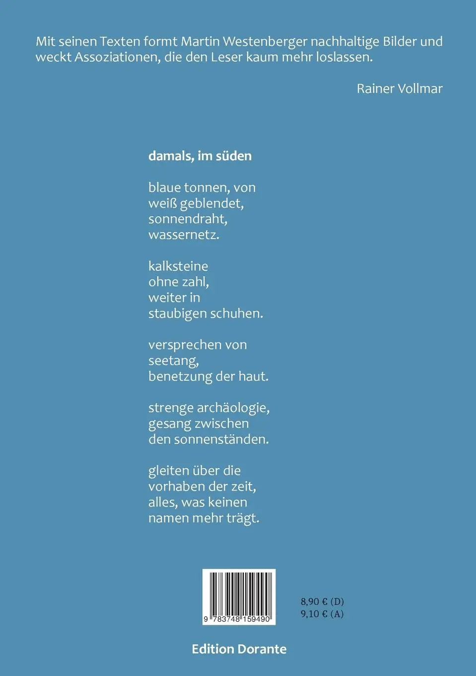 Rückseite: 9783748159490 | Mein Vater war Schwimmer | Gedichte | Martin Westenberger | Buch