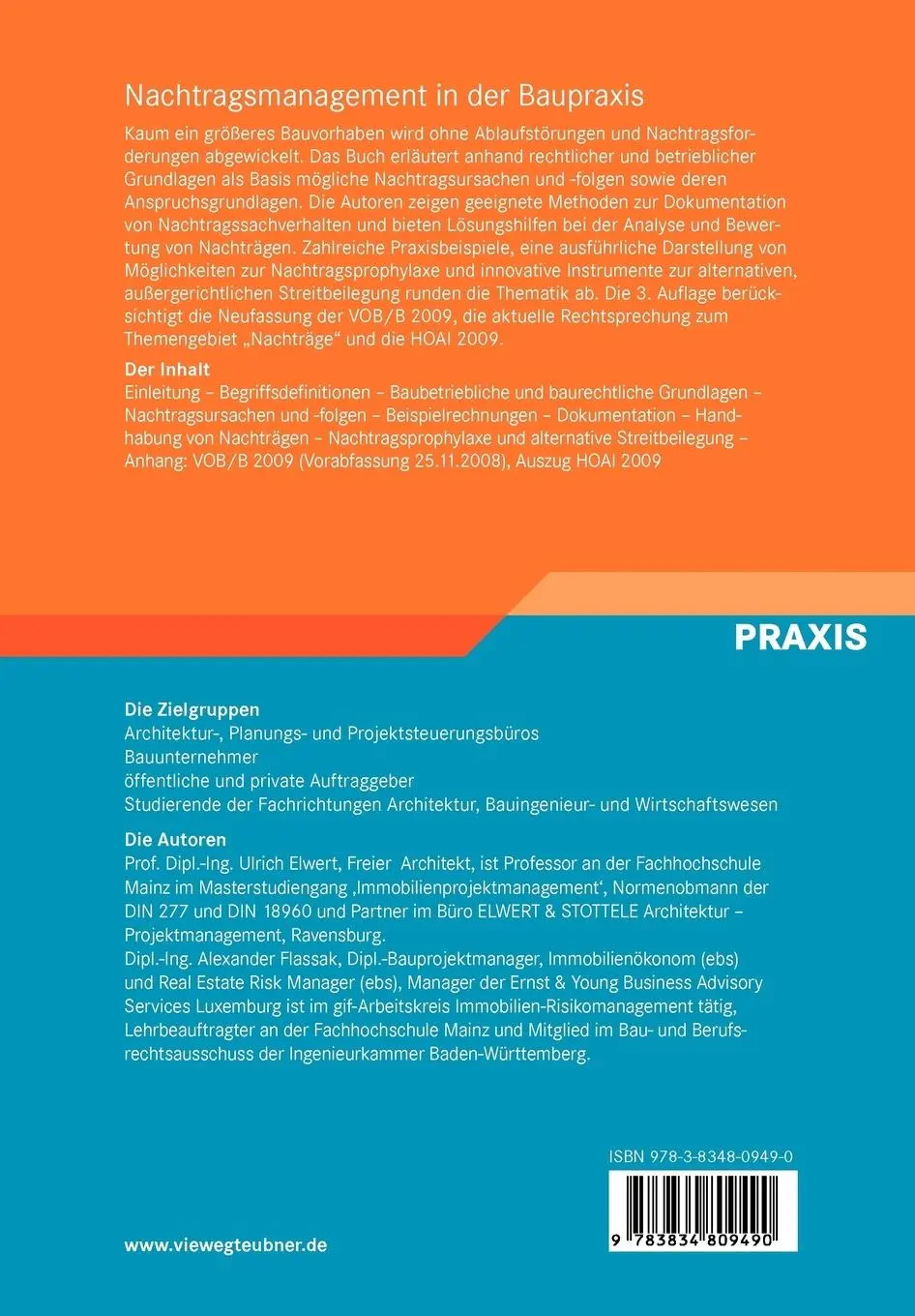 Rückseite: 9783834809490 | Nachtragsmanagement in der Baupraxis | Alexander Flassak (u. a.) | xi