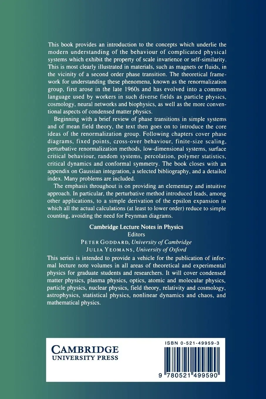 Rückseite: 9780521499590 | Scaling and Renormalization in Statistical Physics | John Cardy | Buch