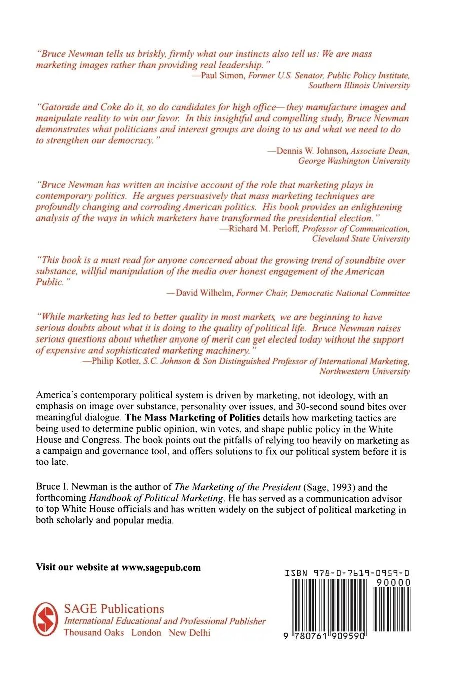 Rückseite: 9780761909590 | The Mass Marketing of Politics | Bruce I. Newman | Taschenbuch | 1999