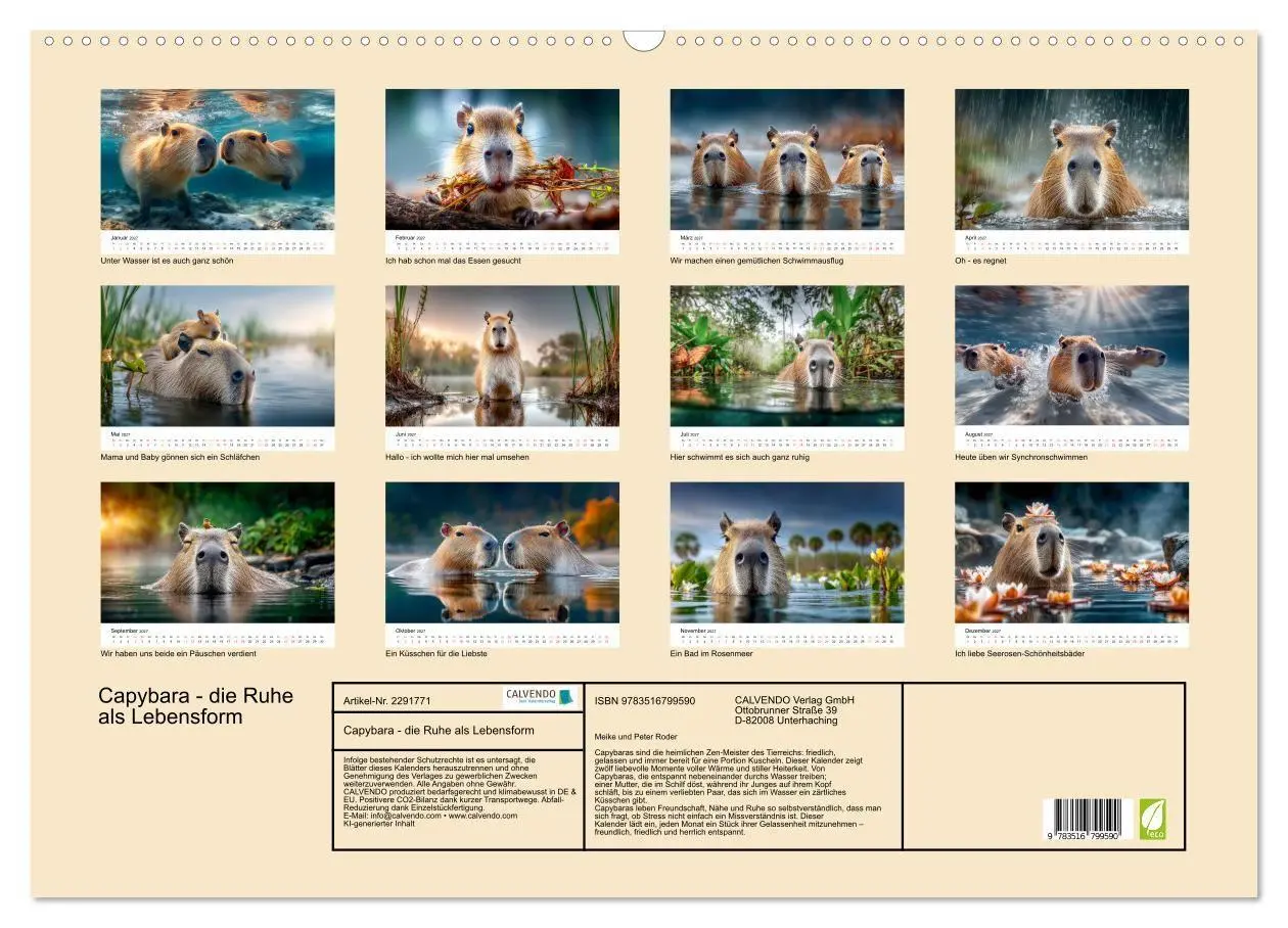 Bild: 9783516799590 | Capybara - die Ruhe als Lebensform (Wandkalender 2027 DIN A2 quer),...