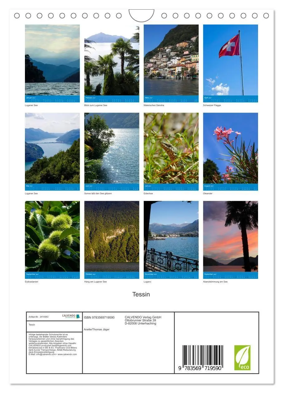 Bild: 9783569719590 | Tessin (Wandkalender 2027 DIN A4 hoch), CALVENDO Monatskalender | 2027