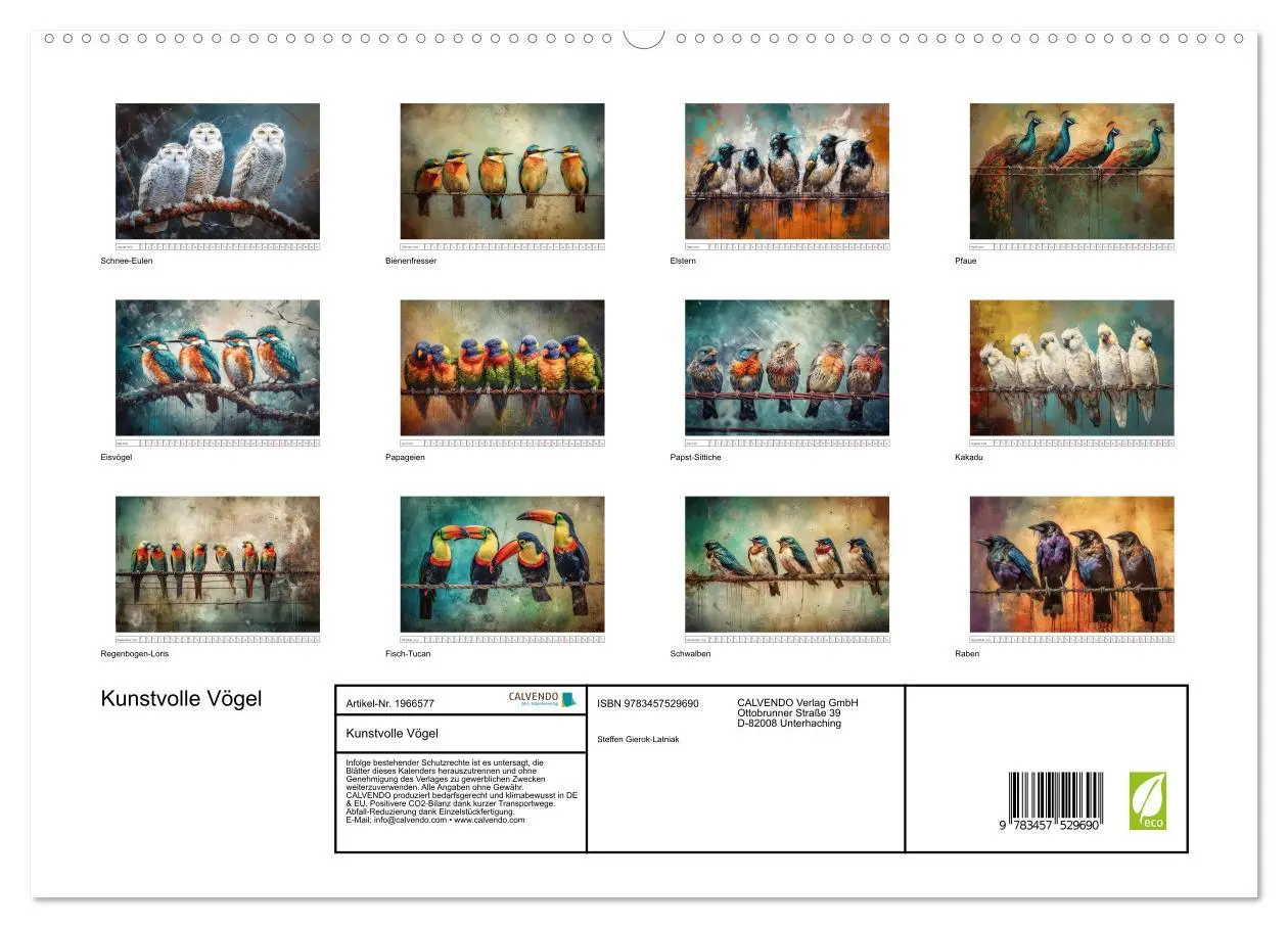 Bild: 9783457529690 | Kunstvolle Vögel (hochwertiger Premium Wandkalender 2026 DIN A2...