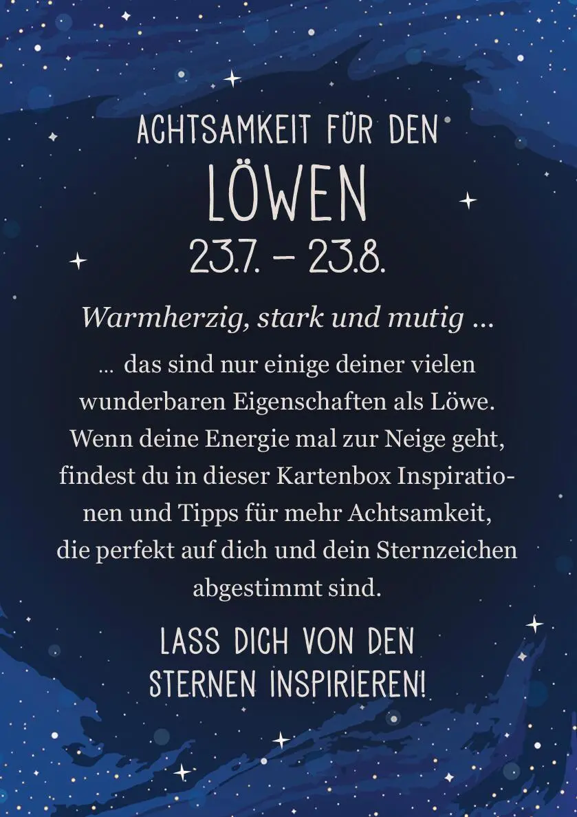Rückseite: 9783845849690 | Achtsamkeit für den Löwen | 50 Astro-Kärtchen | Taschenbuch | 51 S.
