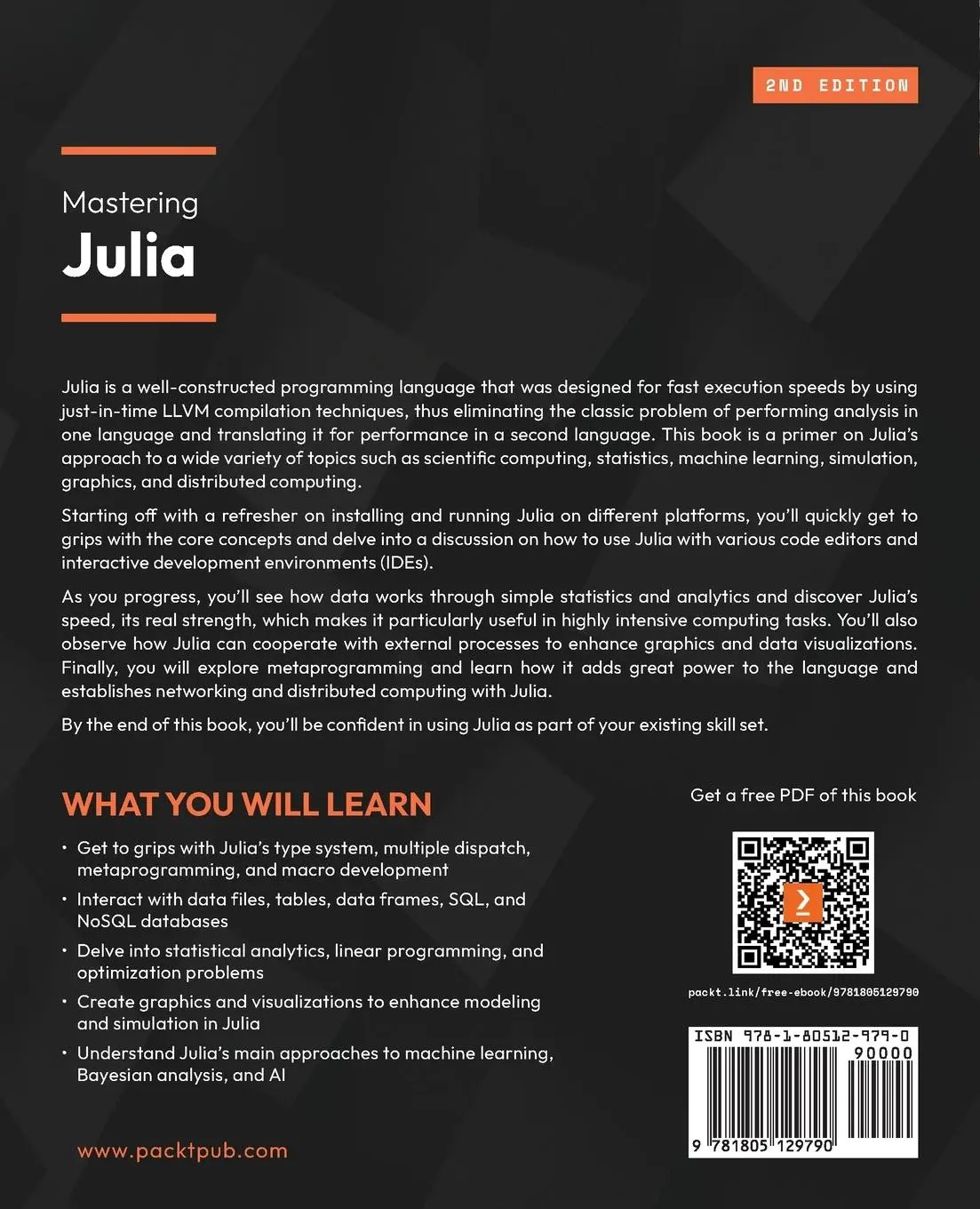 Rückseite: 9781805129790 | Mastering Julia - Second Edition | Malcolm Sherrington | Taschenbuch