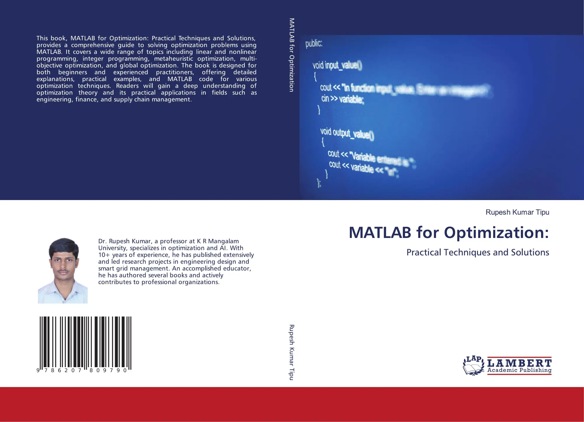 Cover: 9786207809790 | MATLAB for Optimization: | Practical Techniques and Solutions | Tipu
