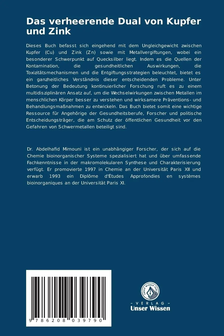 Rückseite: 9786208039790 | Das verheerende Dual von Kupfer und Zink | Abdelhafid Mimouni | Buch