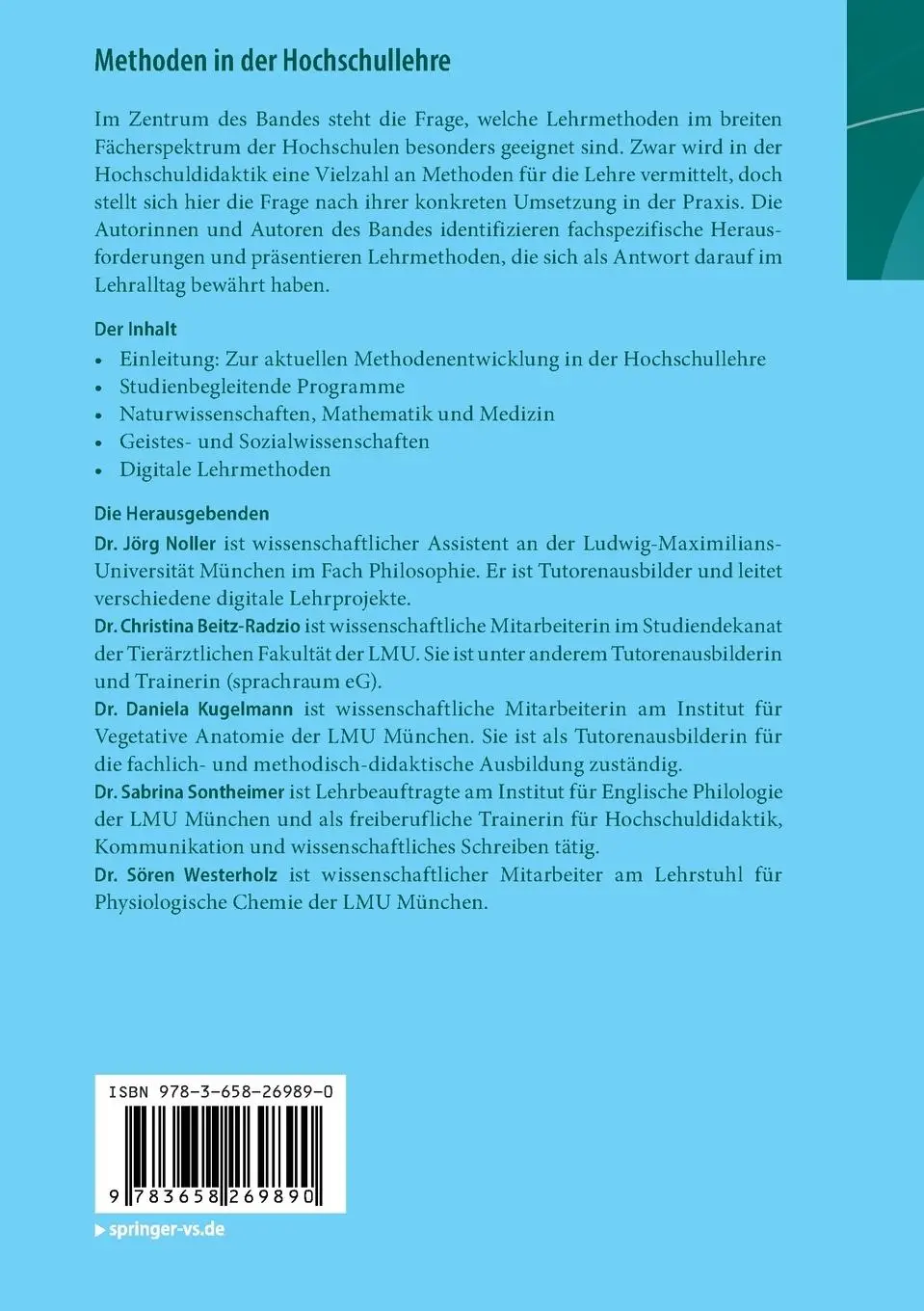Rückseite: 9783658269890 | Methoden in der Hochschullehre | Jörg Noller (u. a.) | Taschenbuch