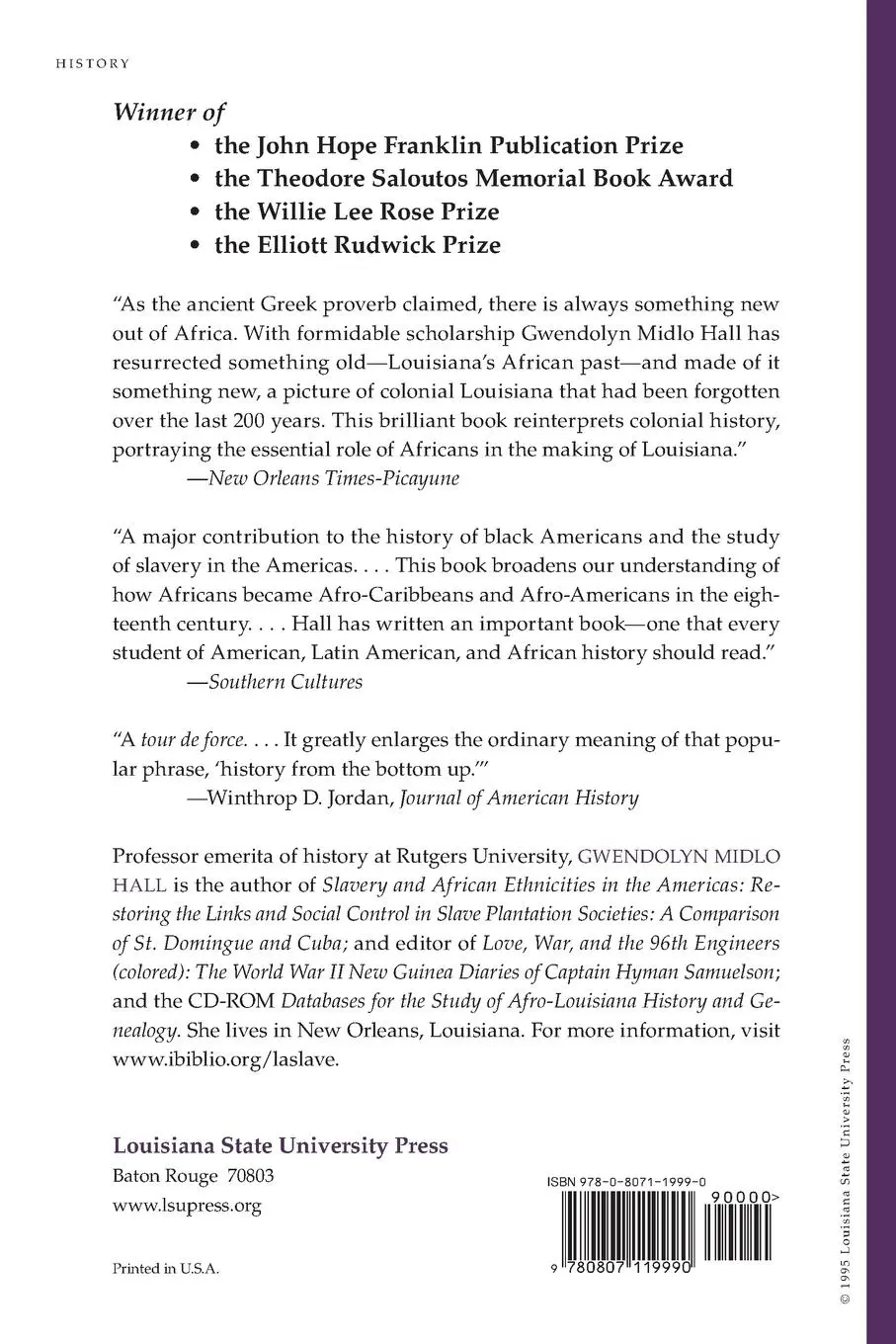 Rückseite: 9780807119990 | Africans in Colonial Louisiana | Gwendolyn Midlo Hall | Taschenbuch