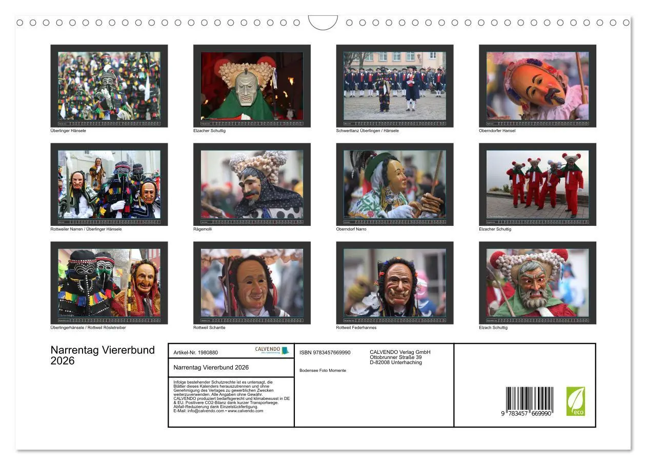 Bild: 9783457669990 | Narrentag Viererbund 2026 (Wandkalender 2026 DIN A3 quer), CALVENDO...