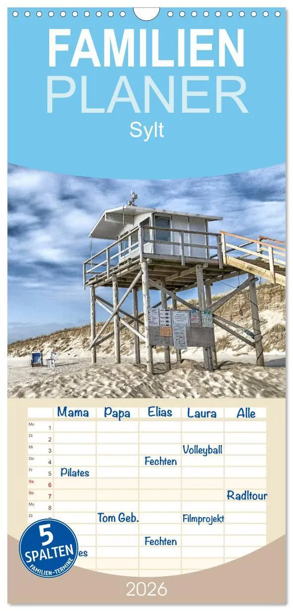 Cover: 9783516519990 | Familienplaner 2026 - Sylt mit 5 Spalten (Wandkalender, 21 x 45 cm)...