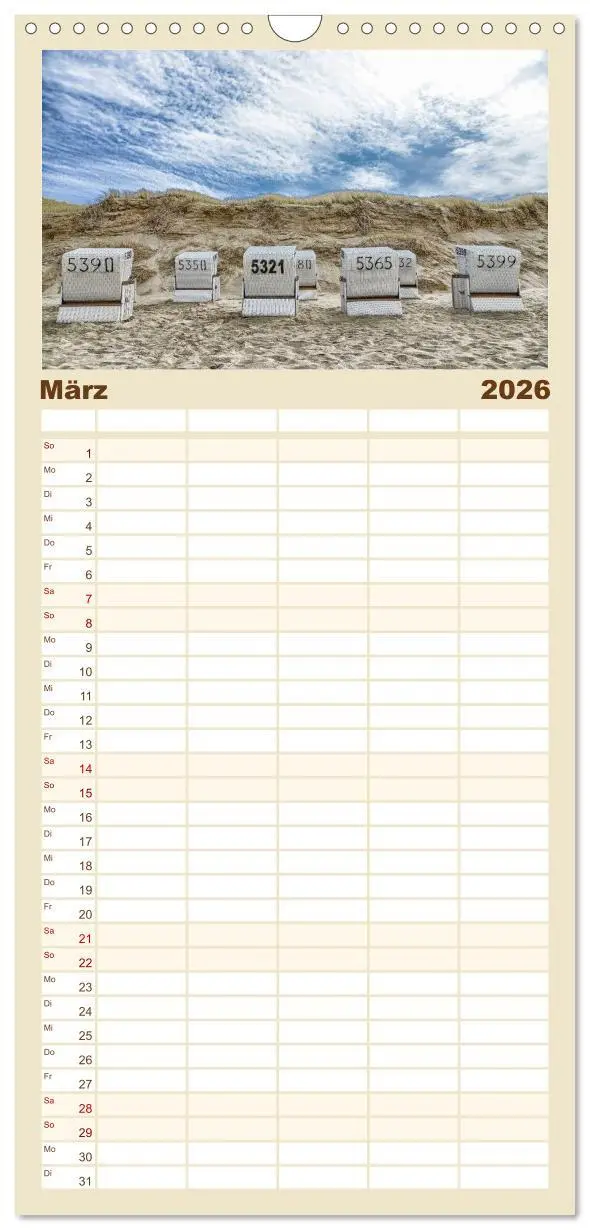 Bild: 9783516519990 | Familienplaner 2026 - Sylt mit 5 Spalten (Wandkalender, 21 x 45 cm)...