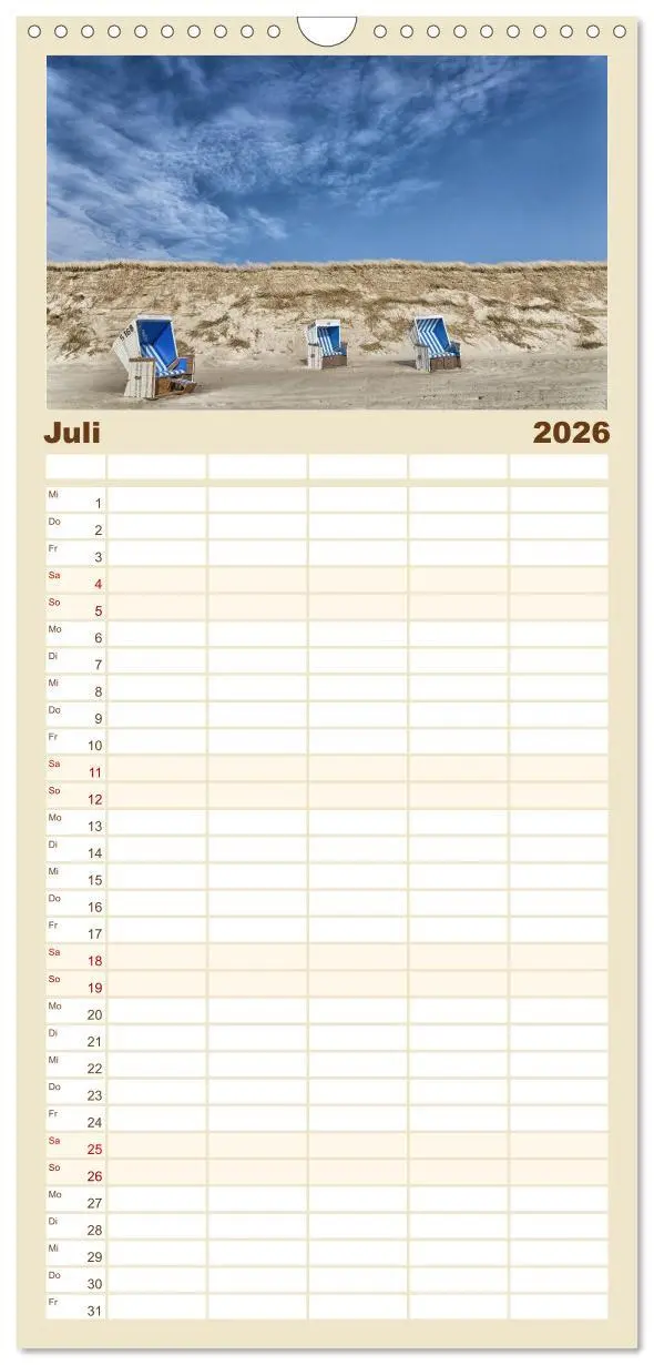 Bild: 9783516519990 | Familienplaner 2026 - Sylt mit 5 Spalten (Wandkalender, 21 x 45 cm)...