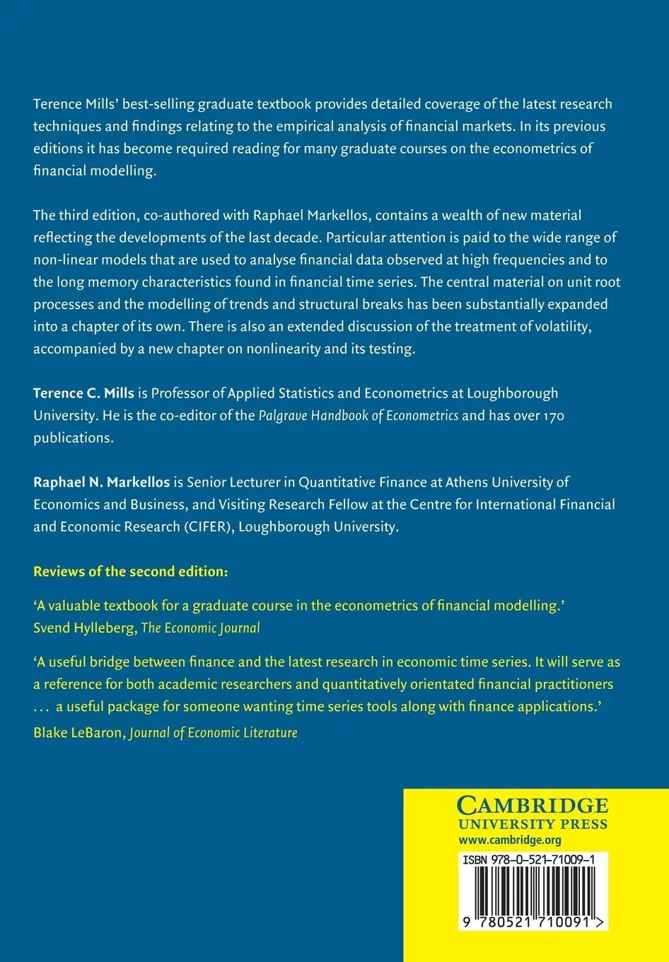 Rückseite: 9780521710091 | The Econometric Modelling of Financial Time Series | Mills (u. a.)