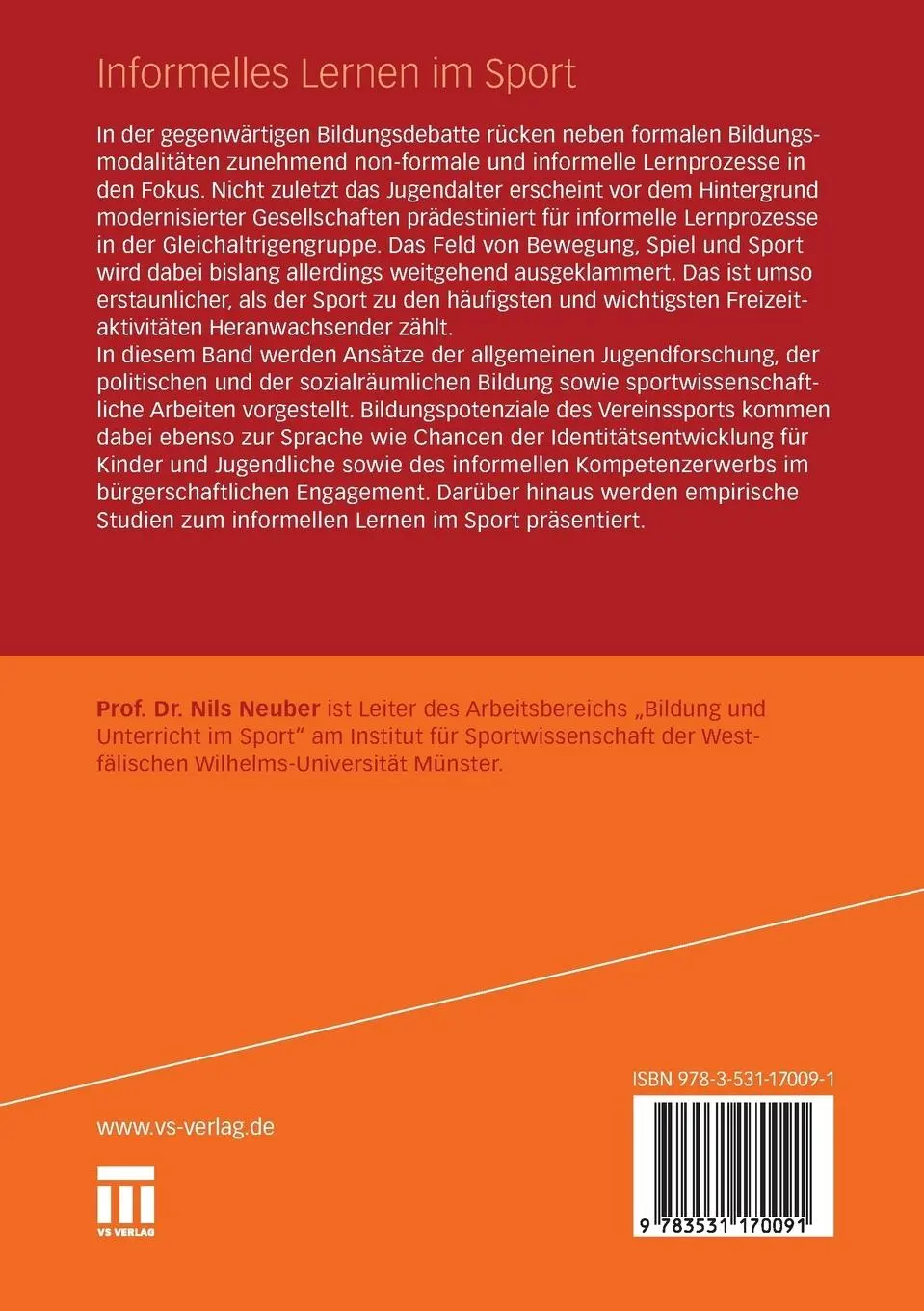 Rückseite: 9783531170091 | Informelles Lernen im Sport | Beiträge zur allgemeinen Bildungsdebatte