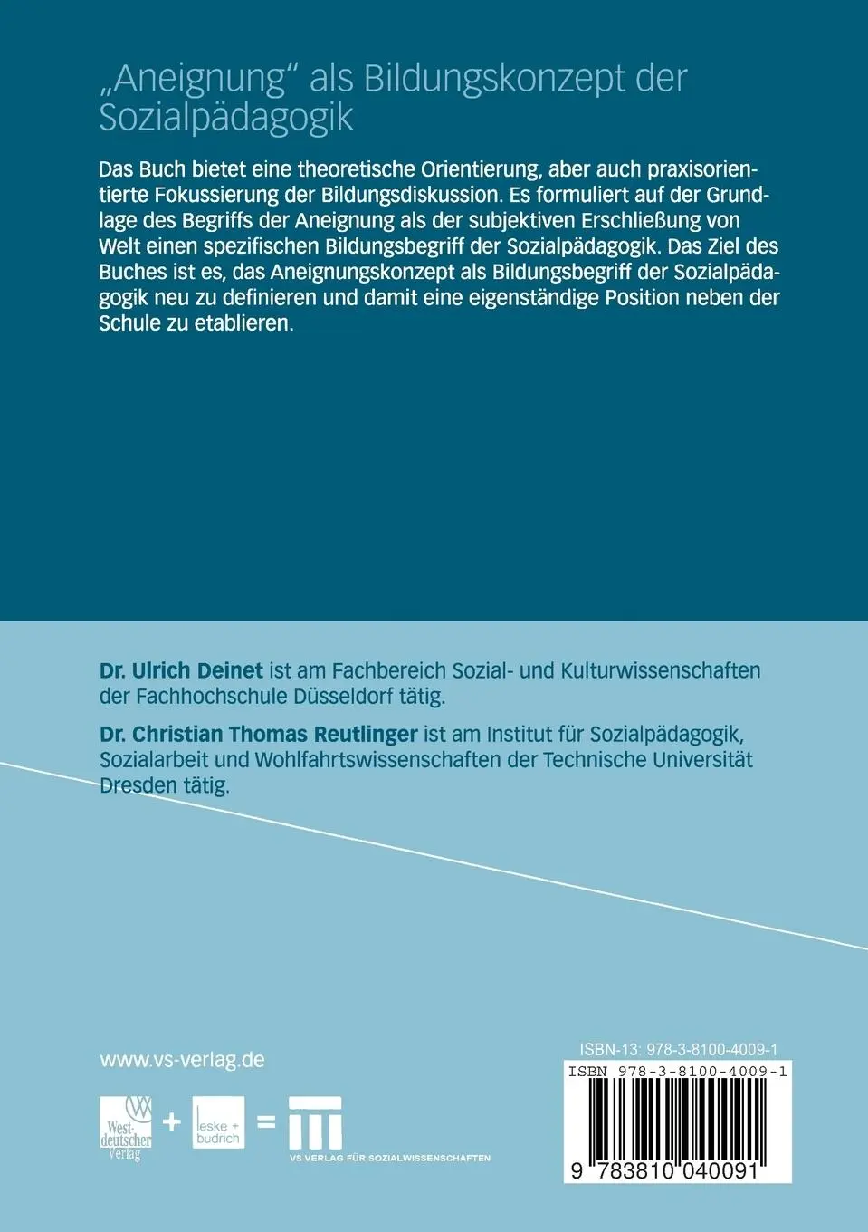 Rückseite: 9783810040091 | "Aneignung" als Bildungskonzept der Sozialpädagogik | Taschenbuch