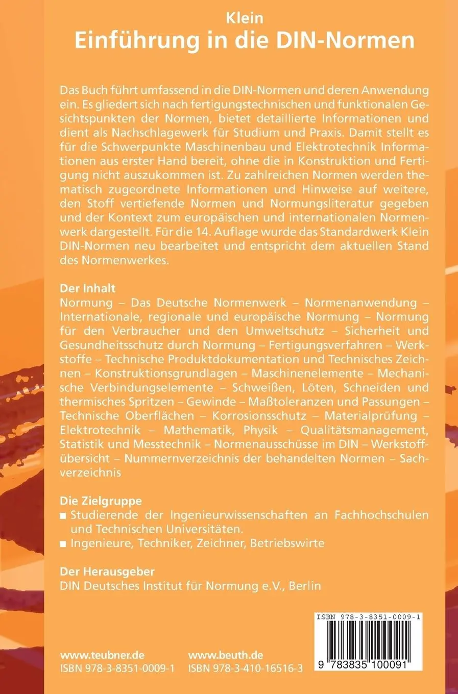 Rückseite: 9783835100091 | Einführung in die DIN-Normen | Martin Klein | Buch | I | Deutsch